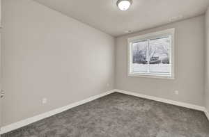 Carpeted empty room with baseboards