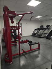 Gym with a paneled ceiling