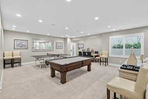 Recreation room in basement featuring recessed lighting and billiards table