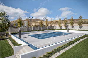 View of basketball court featuring community basketball court and a mountain view