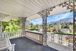 View of patio / terrace with a mountain view
