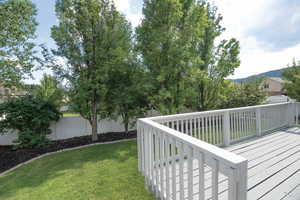 Wooden deck featuring a fenced backyard