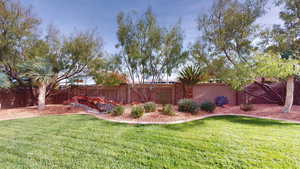View of fenced backyard