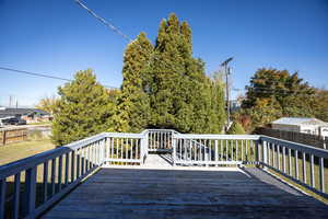 Wooden terrace featuring a fenced backyard
