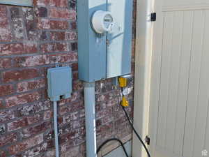 Exterior details featuring brick siding