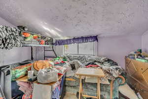 Bedroom with a textured ceiling