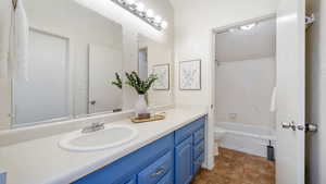 Full bath featuring vanity and tub / shower combination