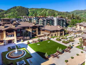 Aerial perspective of suburban area with mountains