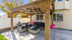View of patio / terrace with a gazebo and outdoor lounge area