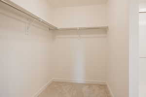 Walk in closet with light carpet