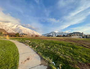 View of home's community featuring a mountain view and a yard