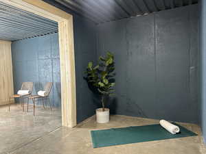 Spa area featuring space and hookups for a cold plunge