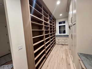 Walk in closet featuring light wood-style floors