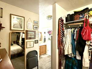 View of closet & bathroom sink