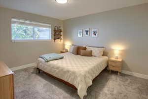 Carpeted bedroom with baseboards