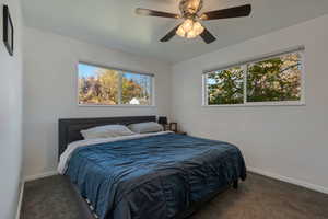 Upstairs Bedroom #3  featuring carpet floors, multiple windows, and a ceiling fan