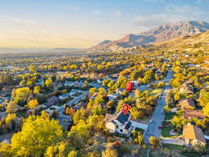 Aerial perspective of suburban area with mountains