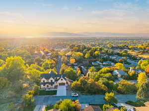 Aerial view at dusk of a mountain view