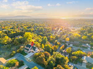 Drone / aerial view of a mountainous background