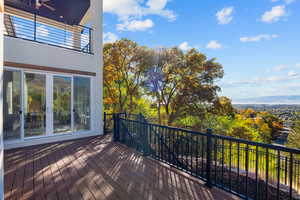 Wooden deck with a mountain view