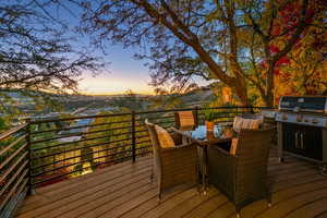 Deck at dusk with views of the Great Salt Lake and Antelope Island