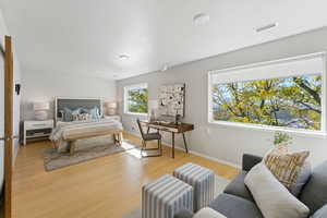 Bedroom with light wood-type flooring