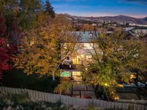Aerial view at dusk of a mountain view