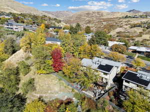 Bird's eye view of a mountainous background