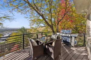 Deck featuring outdoor dining area and grilling area