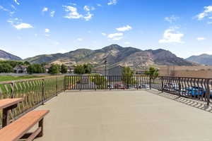 View of patio featuring a mountain view