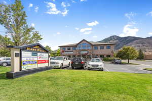 Exterior space with a mountain backdrop