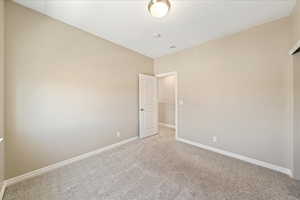 Unfurnished bedroom featuring carpet flooring and a closet