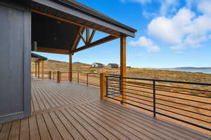 Wooden deck with a mountain view