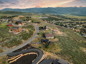 Aerial view at dusk of a mountain view
