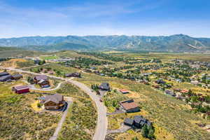 Aerial view of residential area with a mountain backdrop