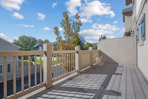 Wooden terrace with a residential view