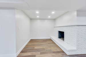 Basement family room with fireplace