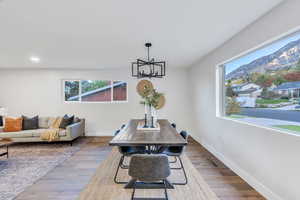 Dining room has beautiful neighborhood and mountain views