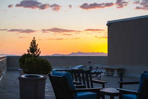 View of patio / terrace with a mountain view