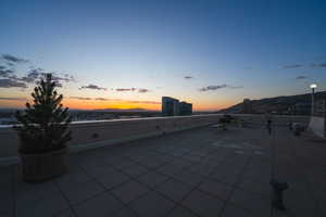 View of patio with a mountain view