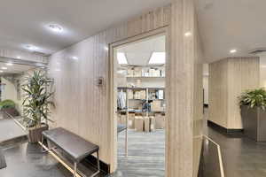 Community lobby featuring recessed lighting