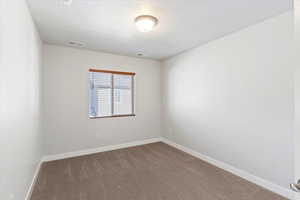 Spare room with carpet floors and a textured ceiling