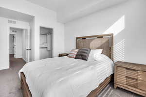Bedroom featuring carpet floors and a closet