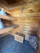 Relaxing sauna with wood walls