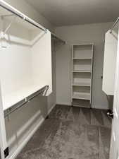 Walk in closet with dark carpet