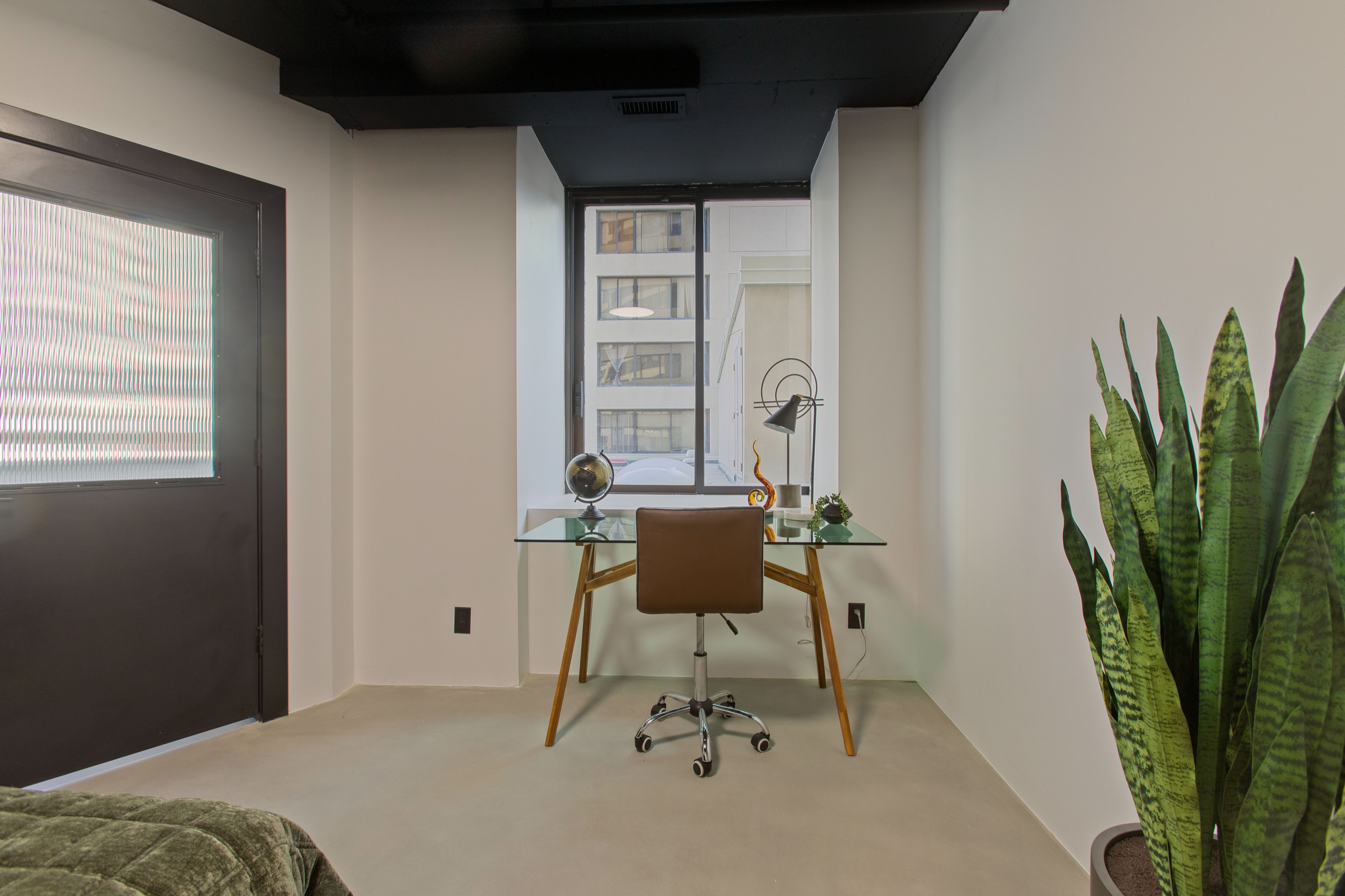 View of carpeted home office