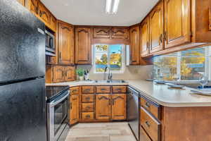 Kitchen with stained cabinets