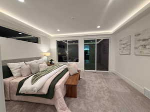 Bedroom with carpet and recessed lighting