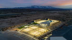 Aerial view at dusk of a mountain view