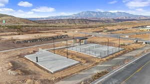 Aerial view of a mountain backdrop